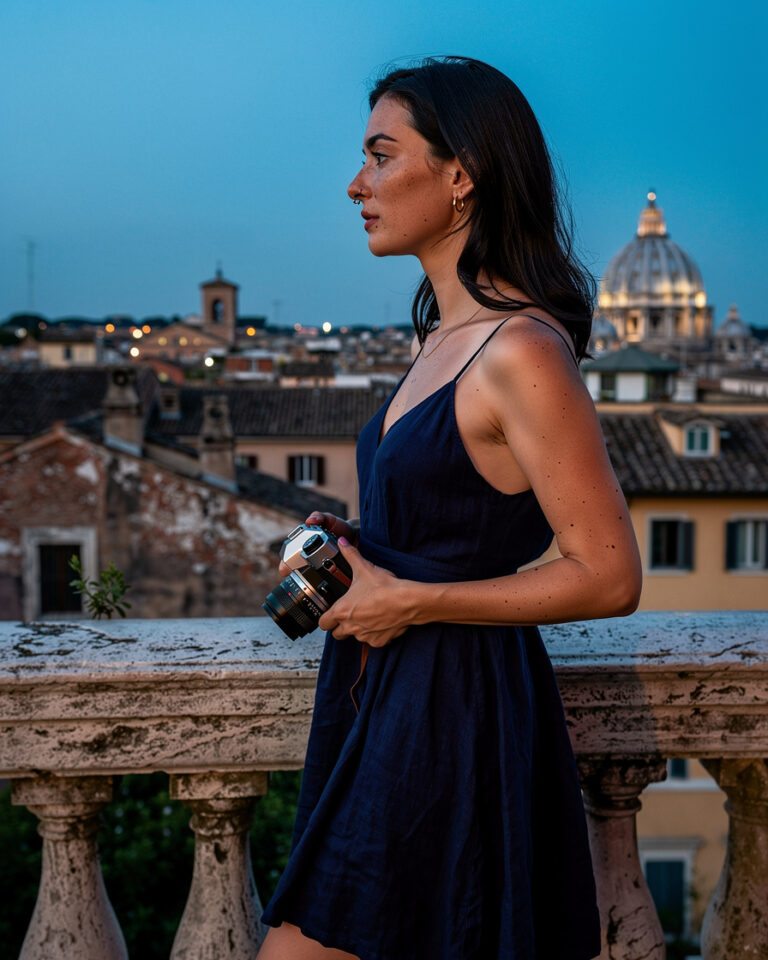pincian hill rome golden hour: Rome skyline at golden hour seen from Pincian Hill, the dome of St Peter's Basilica in the dis