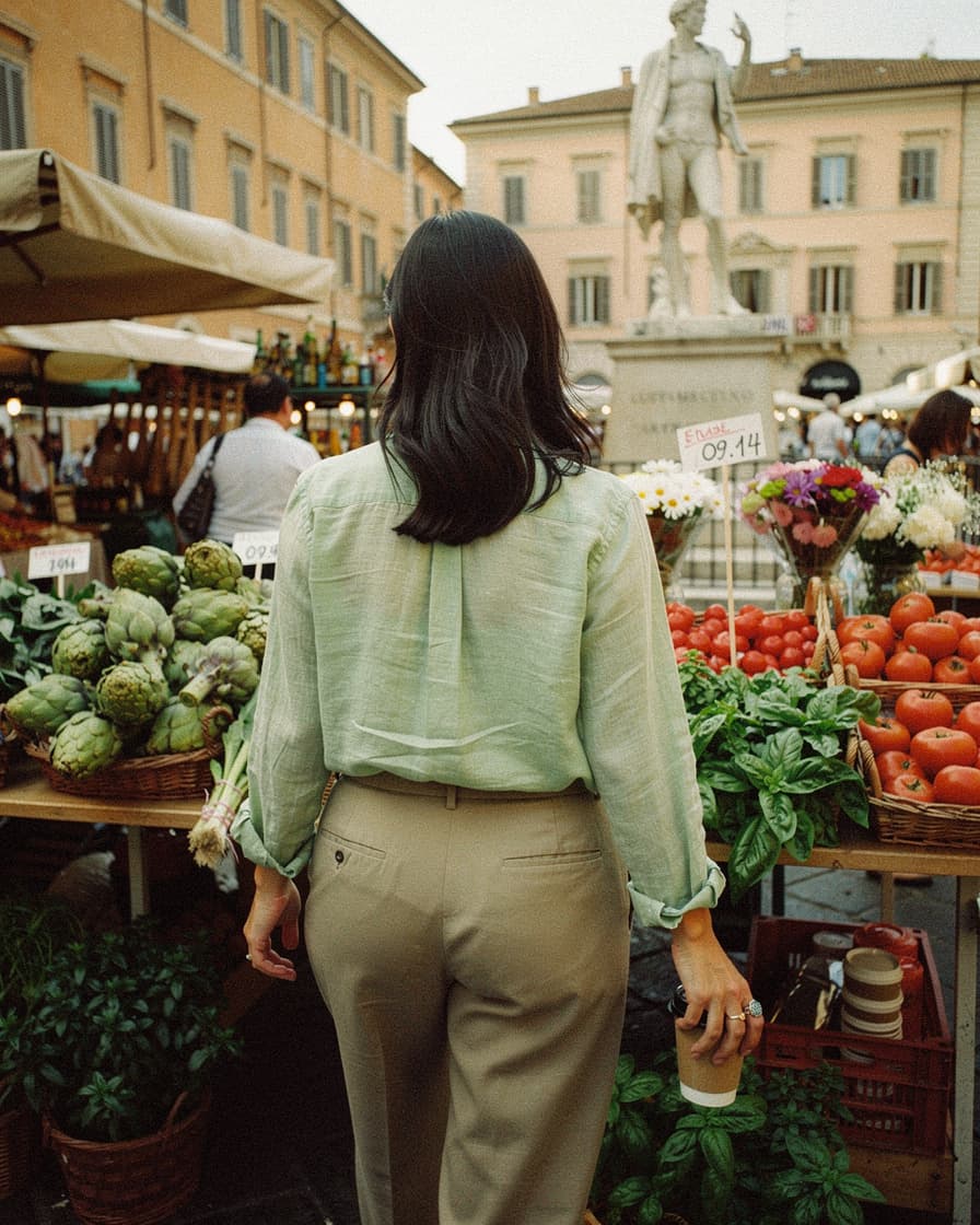 campo de fiori morning market: Morning market stalls with piled artichokes and bunches of basil at Campo de' Fiori in Rome, w