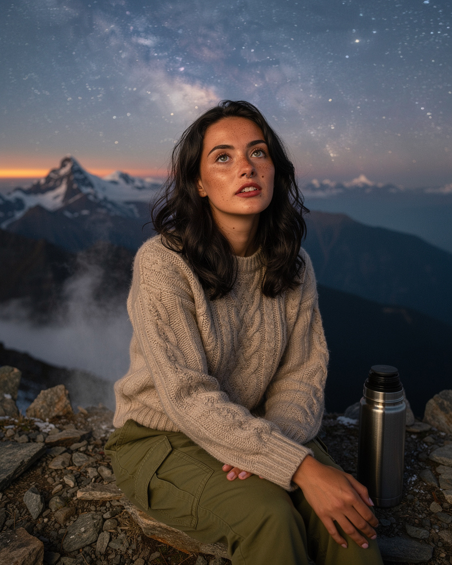 kazbegi stargazing georgia: Dark mountainside above Kazbegi, Georgia with the Milky Way vivid over the Caucasus peaks under a